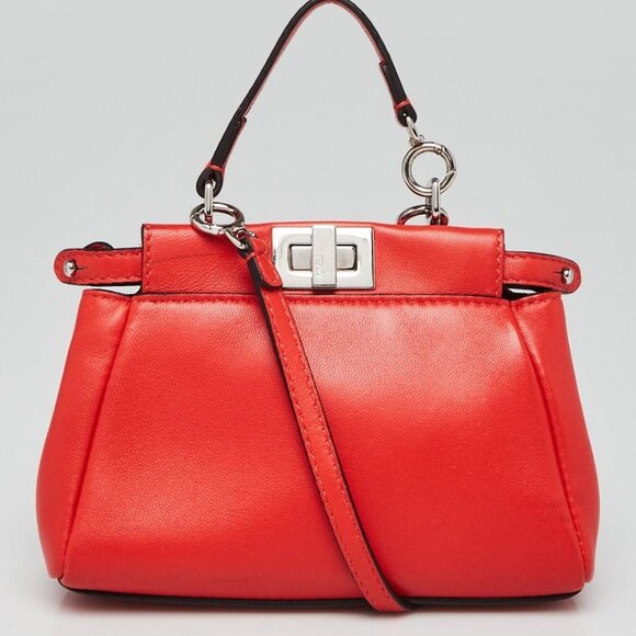 Fendi Red Nappa Leather Micro Peekaboo Bag 8M0355 - Picture 1 of 10